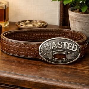 Kalan WASTED Silver Belt Buckle With Built In Bottle Opener Foaming Beer Mugs